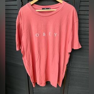 Obey Coral Crewneck Logo Tee